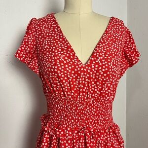 Rebecca Taylor Coral & White Flutter Sleeve Midi Dress – Size Small